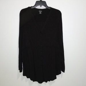 TORRID EMPIRE WAIST BLACK SWING BLOUSE LONG SLEEVE